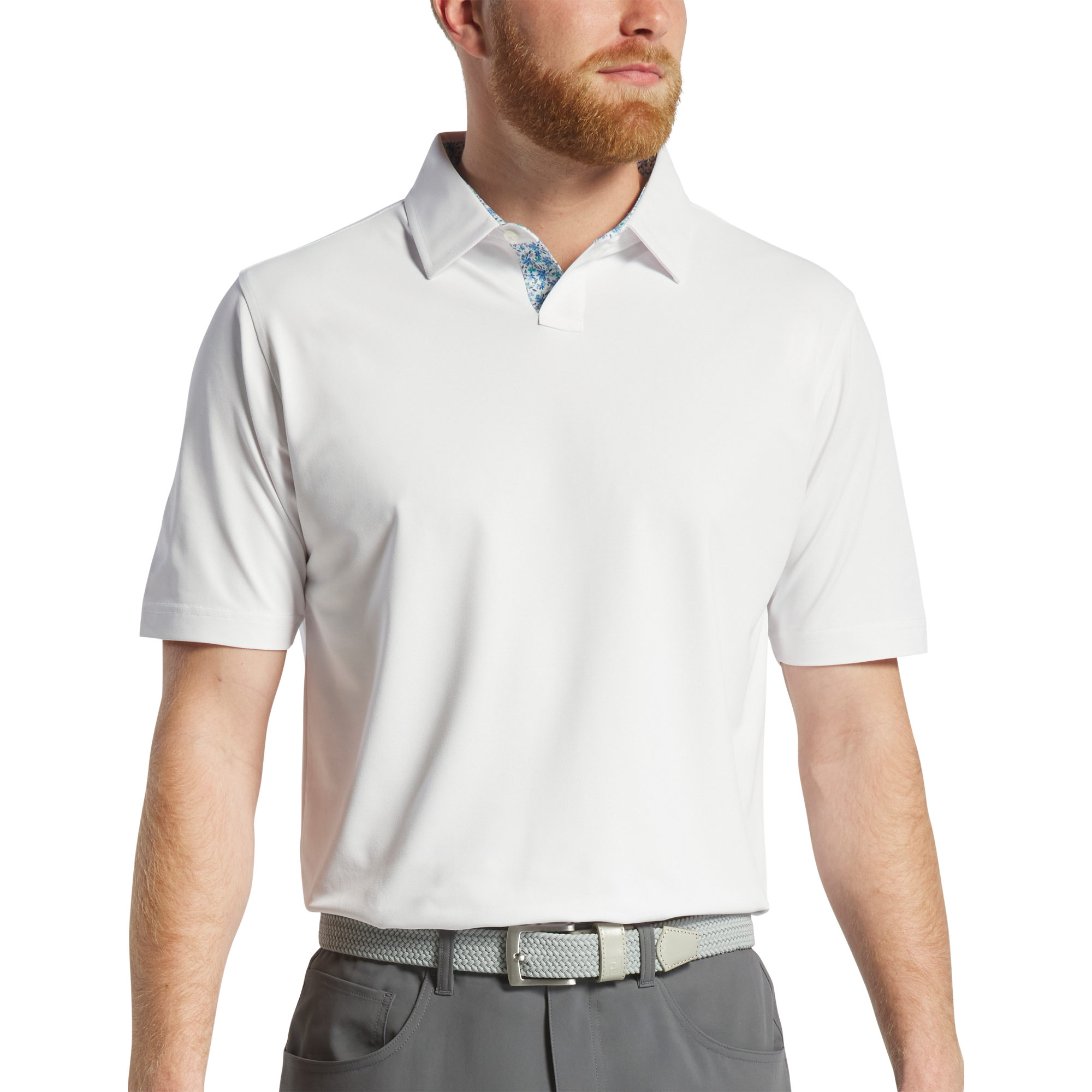 Solid Stretch Pique w/ Floral Trim